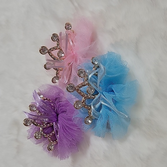 Accessories | 3 Princess Gold Crown Clips With Blue Pink Purple Tulle ...